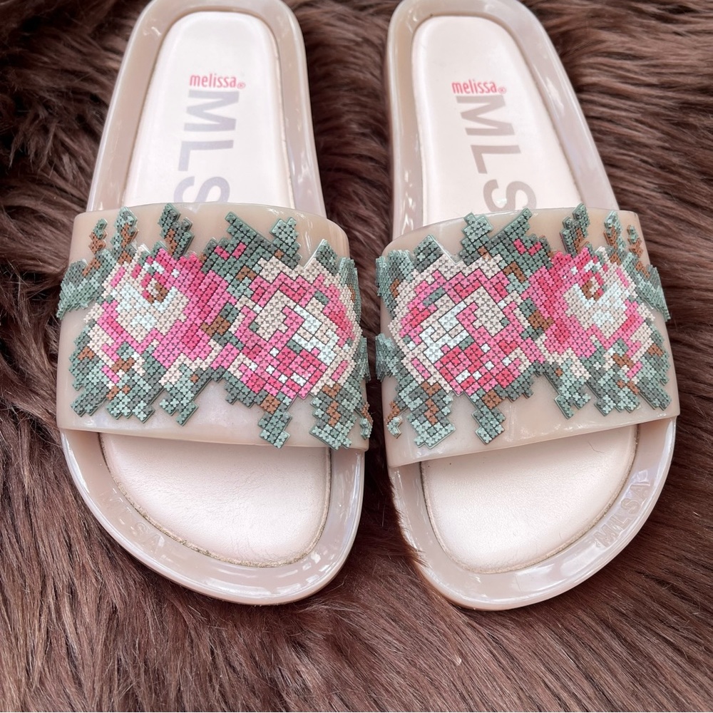 Melissa Pink Floral Slide Sandals - Picture 6 of 10